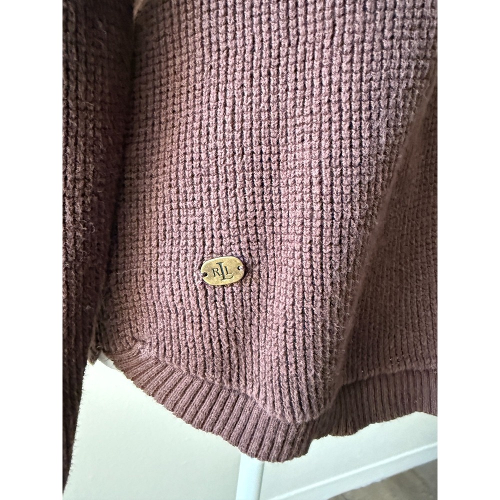 Lauren Ralph Lauren Brown Knit Cowl Neck Pullover Sweater S/M Cotton Drawstring - Picture 5 of 15